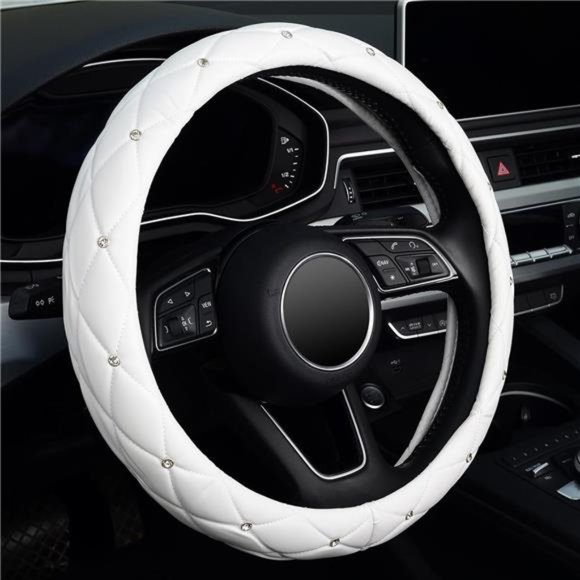 Diamond Soft Leather Steering Wheel Cover with Bling Bling Crystal Rhinestones - Picture 1 of 5